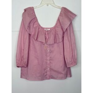 Weekend Los Angeles Ruffle 3/4 Sleeve Blouse Women M Pink CottonTop Cottage Soft